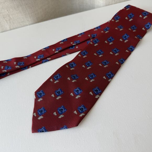 Biella 100% Silk Tie Made in Italy for Britches of Georgetown Red Blue Pattern - Picture 6 of 16
